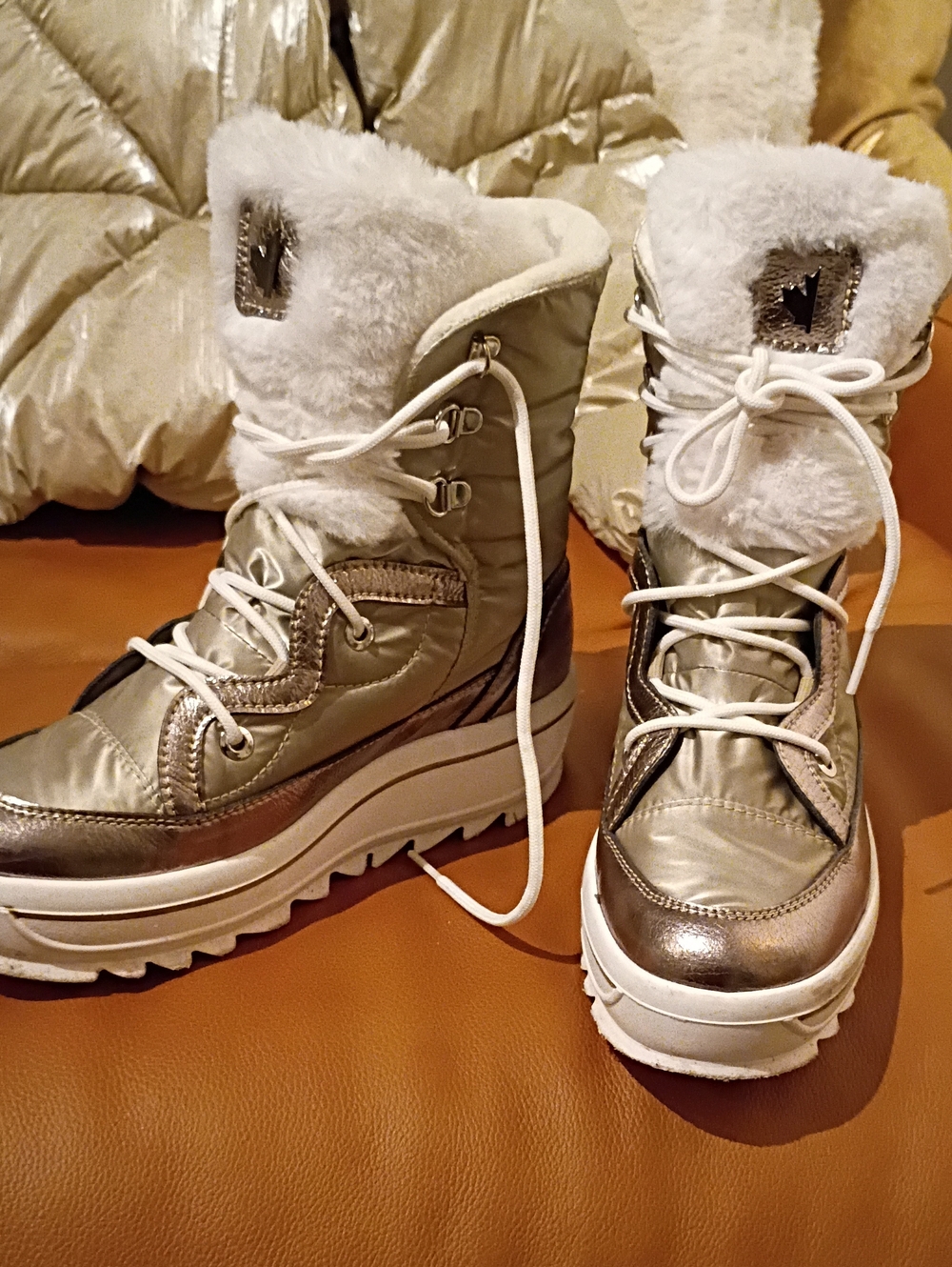 Pajar Metallic Gold Lace-Up Faux-Fur Winter Boots